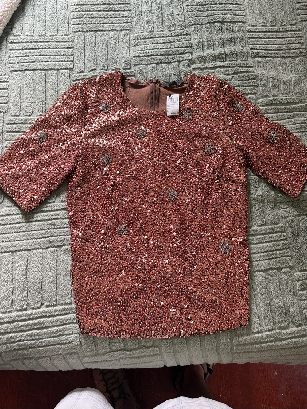 Donna Karan Rose Gold Sequin Short Sleeve Tunic